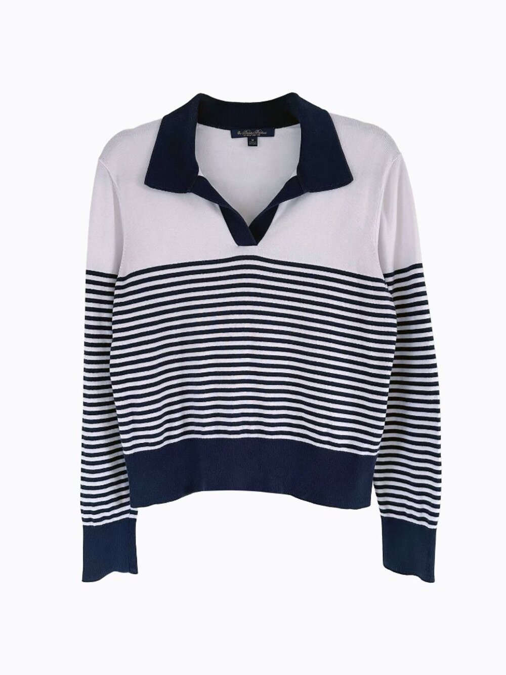Brooks Brothers Mariner Striped Sweater M Supima Cotton Navy White Polo Collar